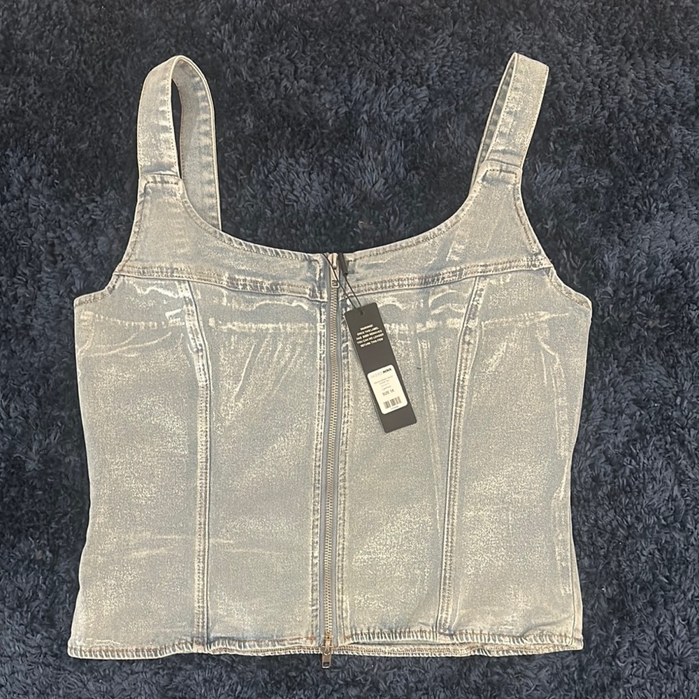 Fashion Nova Light Denim Crop Top